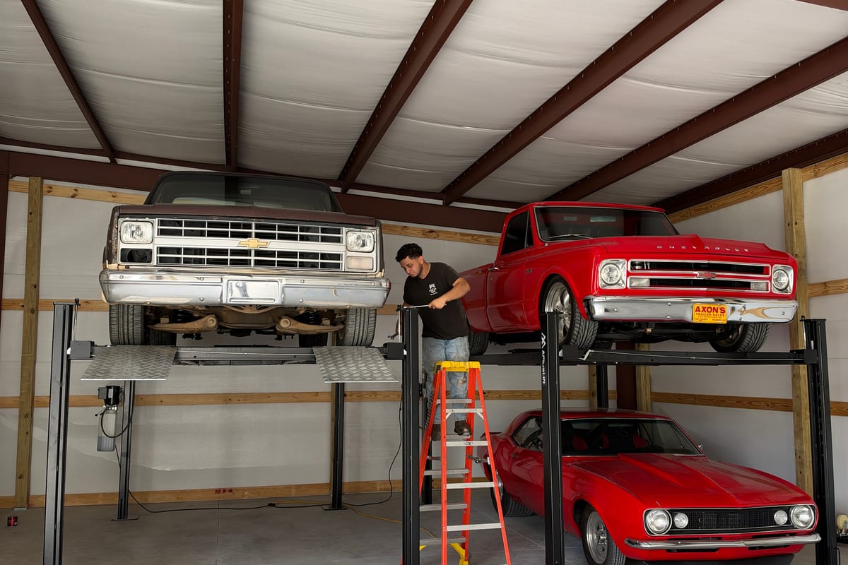 Car lift installation in progress